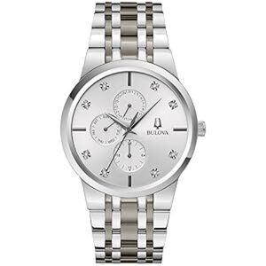 Bulova men Modern Two Tone Stainless Diamond Quartz Watch Gray Dial 40mm 98D185